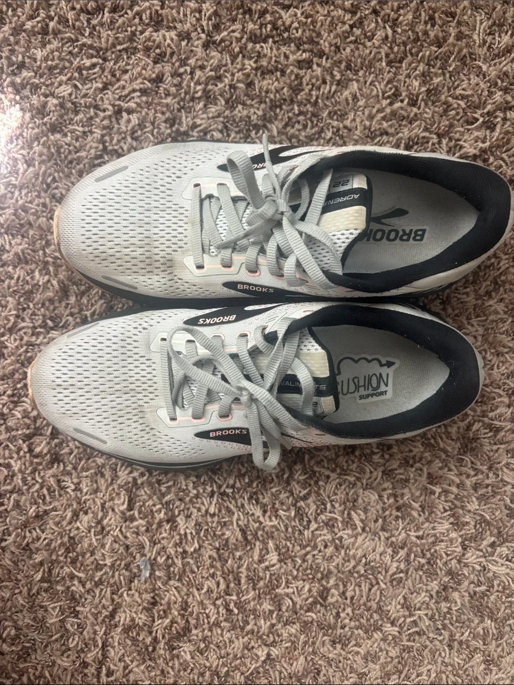 Brooks Light Gray Running Shoes with Black and Peach Accents